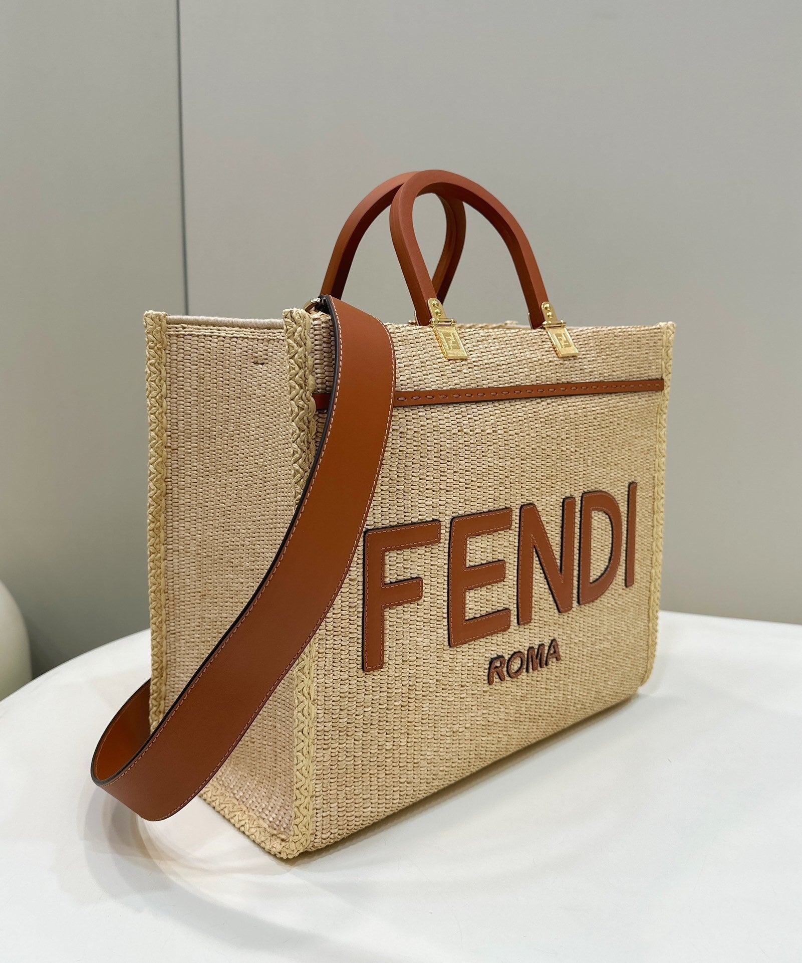 FENDI Sunshine Handwoven Raffia Tote