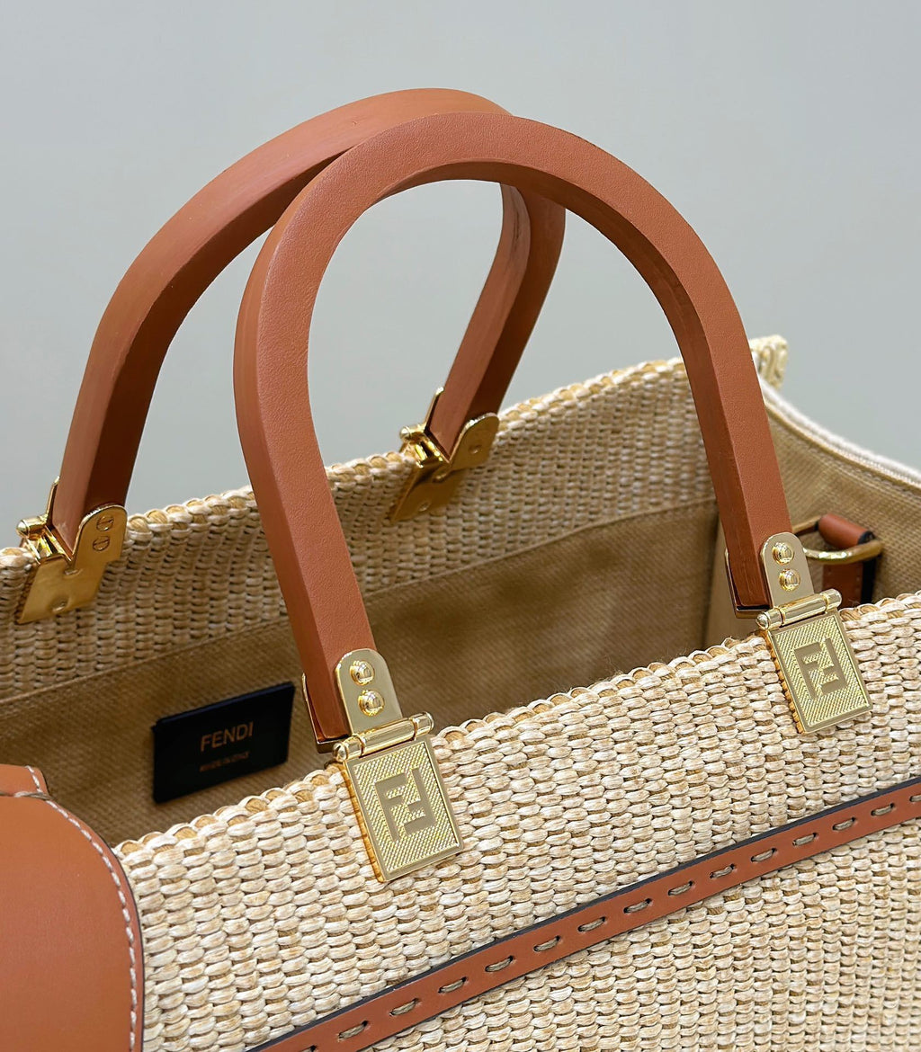 FENDI Sunshine Handwoven Raffia Tote