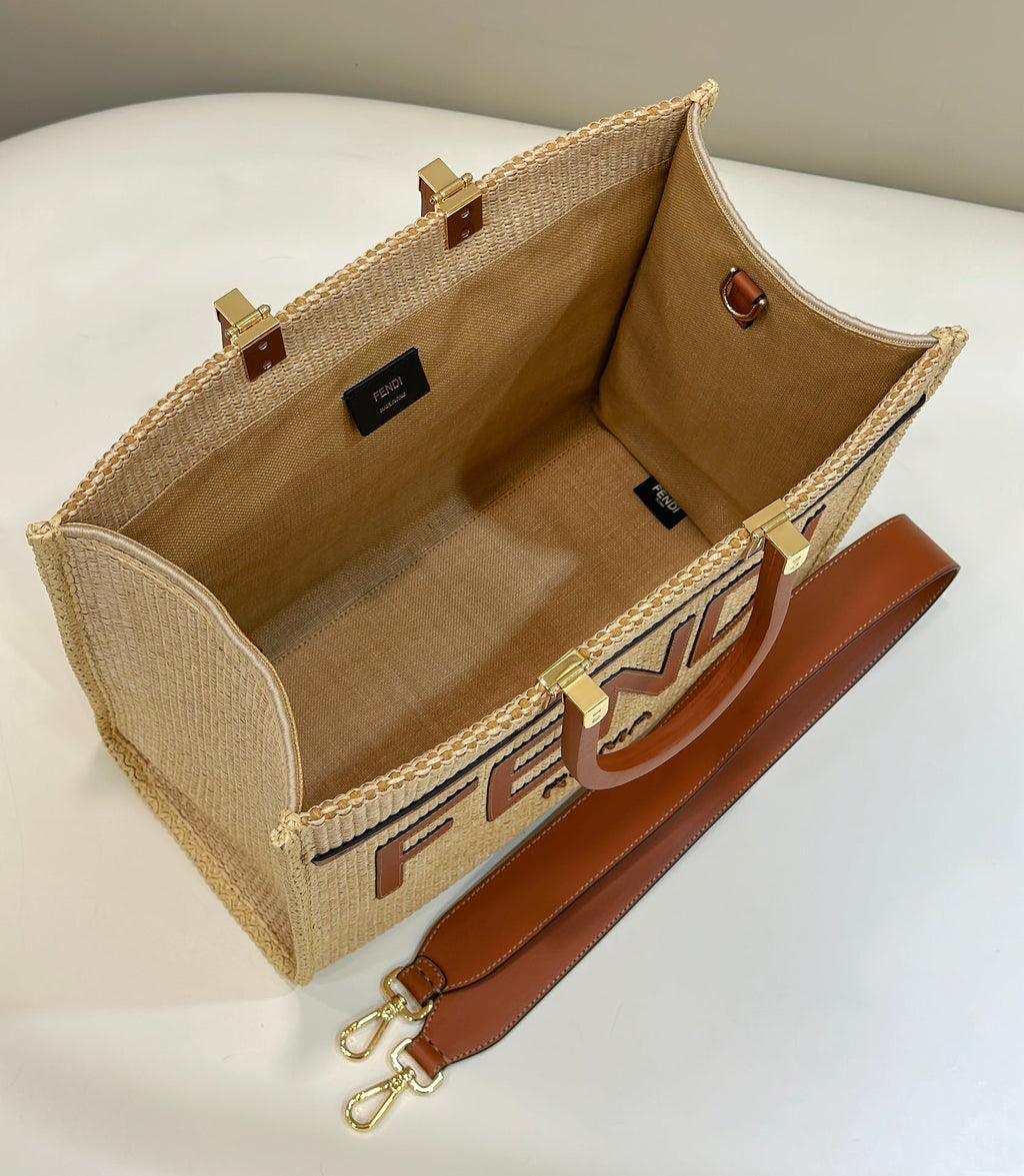 FENDI Sunshine Handwoven Raffia Tote