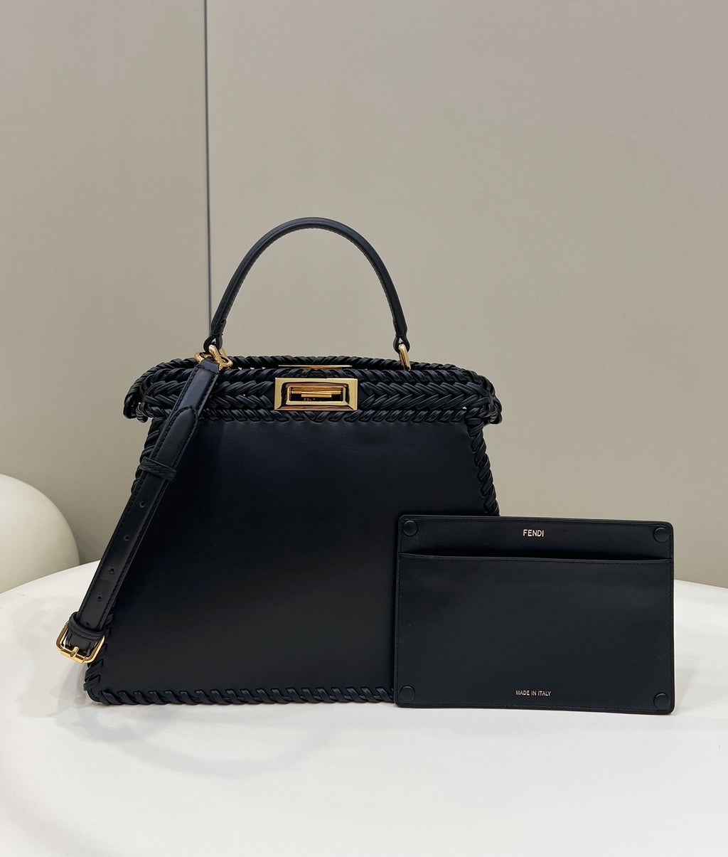 FENDI Peekaboo Handwoven Leather Large Handbag