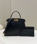 FENDI Peekaboo Handwoven Leather Large Handbag