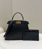 FENDI Peekaboo Handwoven Leather Large Handbag