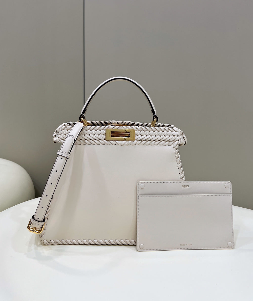FENDI Peekaboo Handwoven Leather Large Handbag