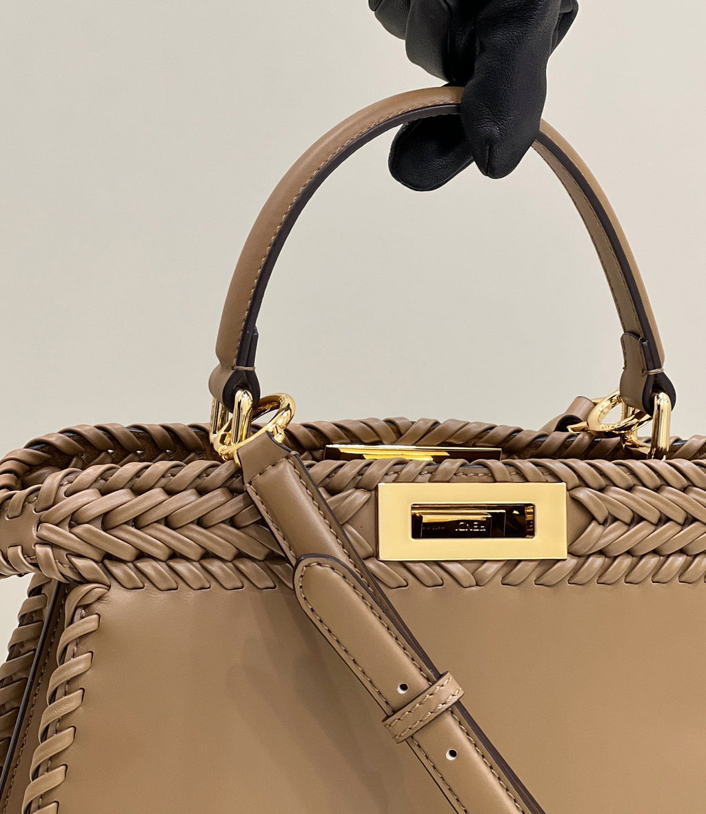 FENDI Peekaboo Handwoven Leather Large Handbag