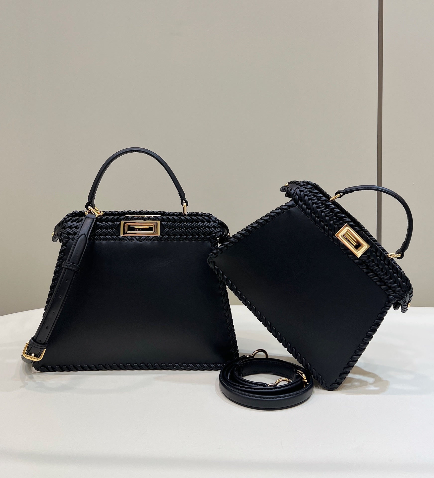 FENDI Peekaboo Handwoven Leather Handbag