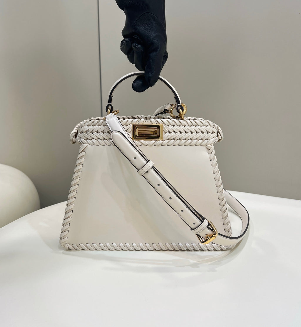 FENDI Peekaboo Handwoven Leather Handbag