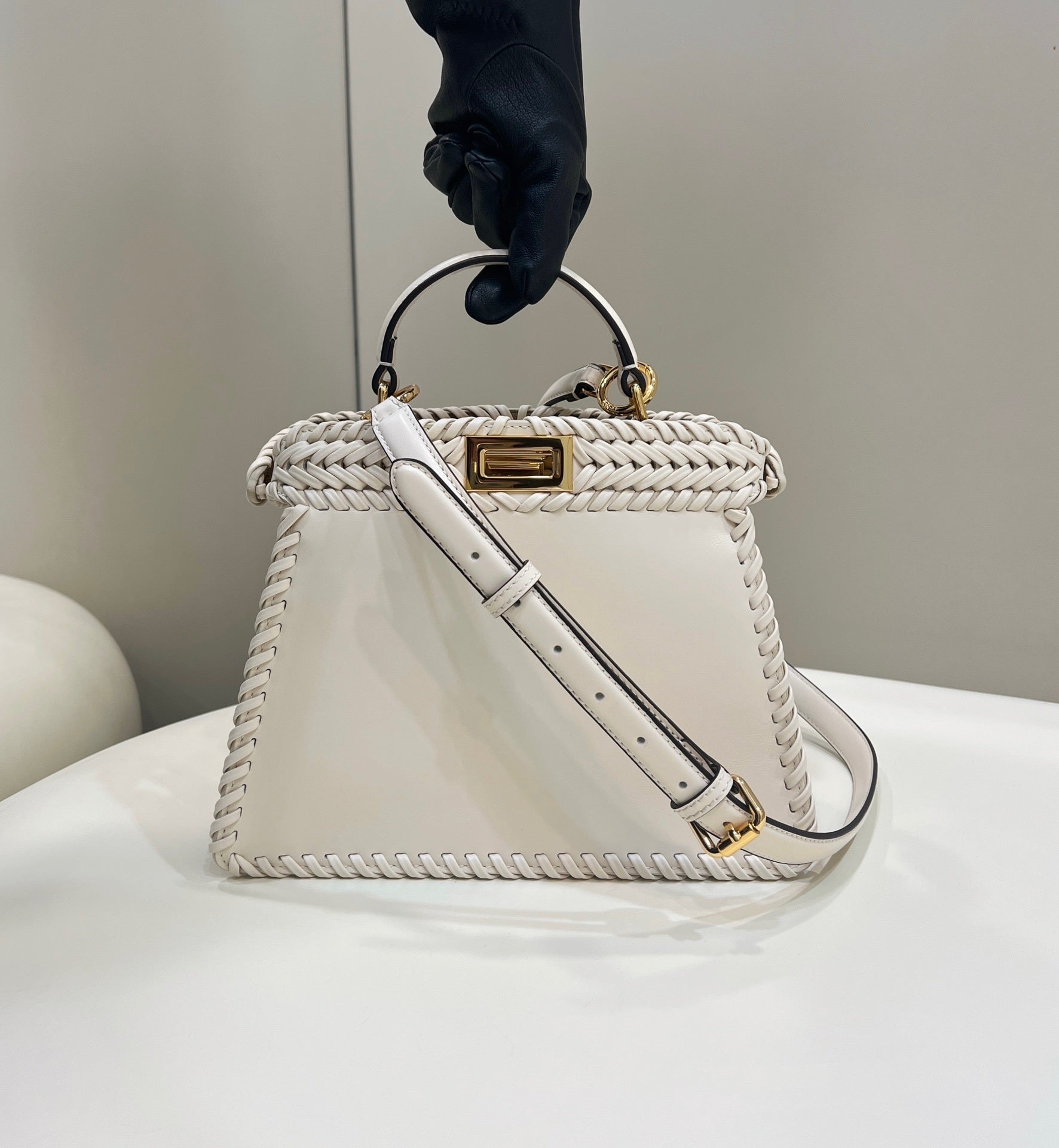 FENDI Peekaboo Handwoven Leather Handbag