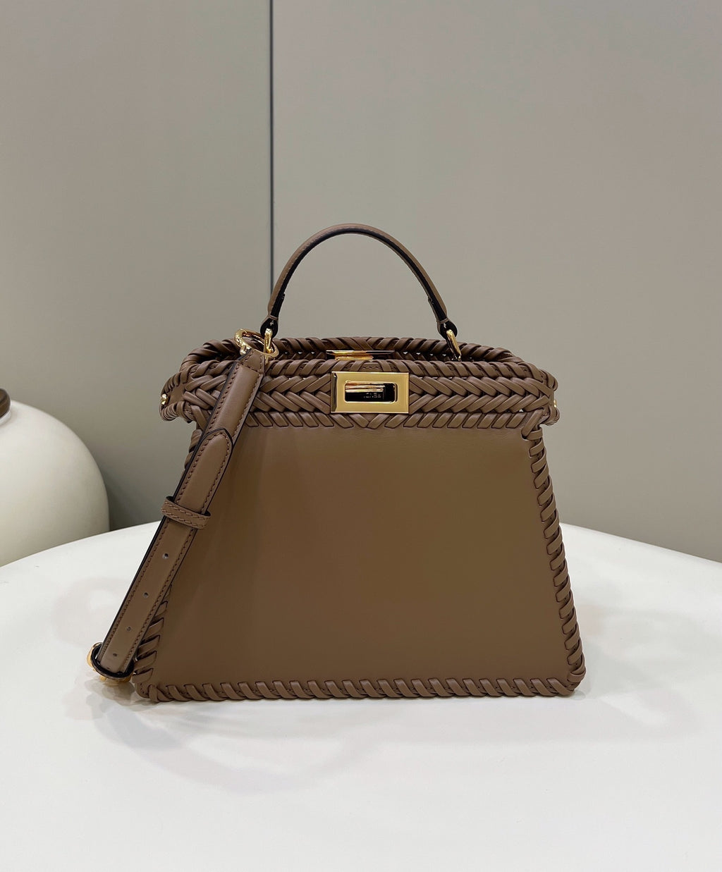 FENDI Peekaboo Handwoven Leather Handbag