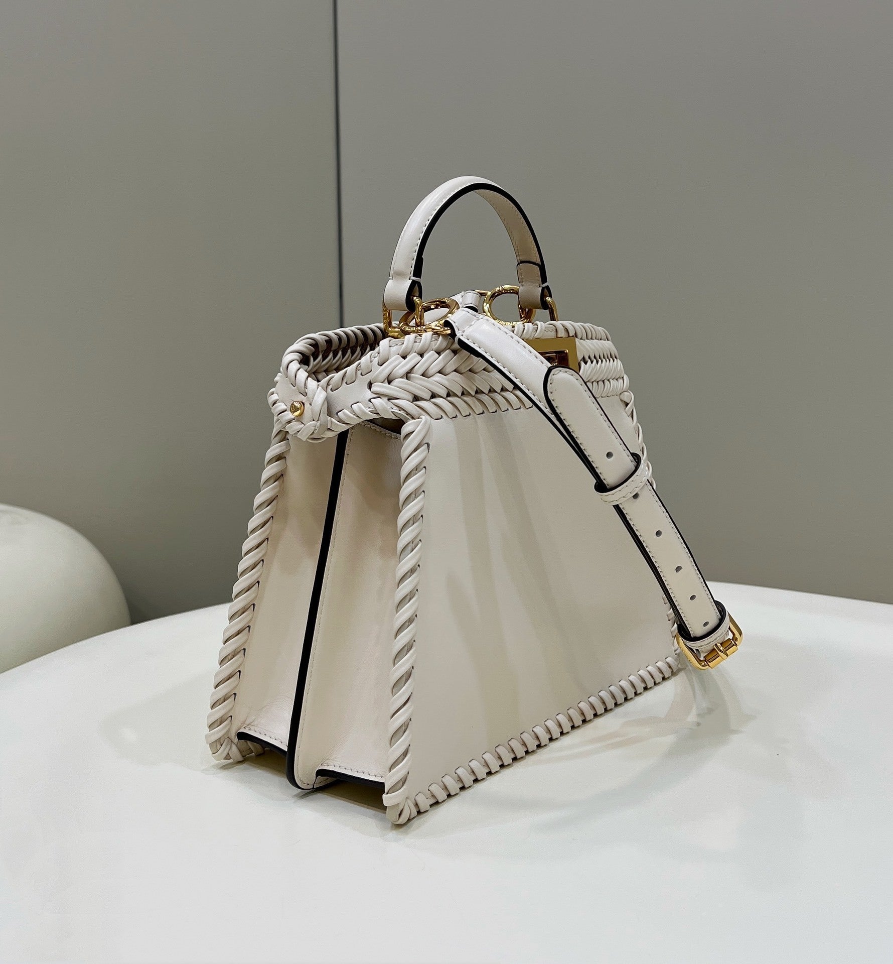 FENDI Peekaboo Handwoven Leather Handbag