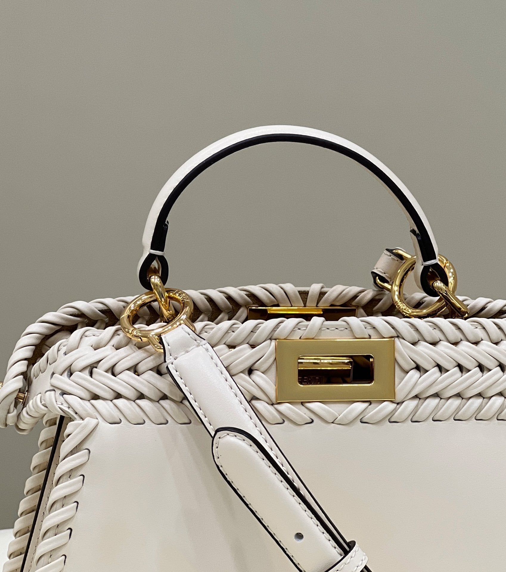 FENDI Peekaboo Handwoven Leather Handbag