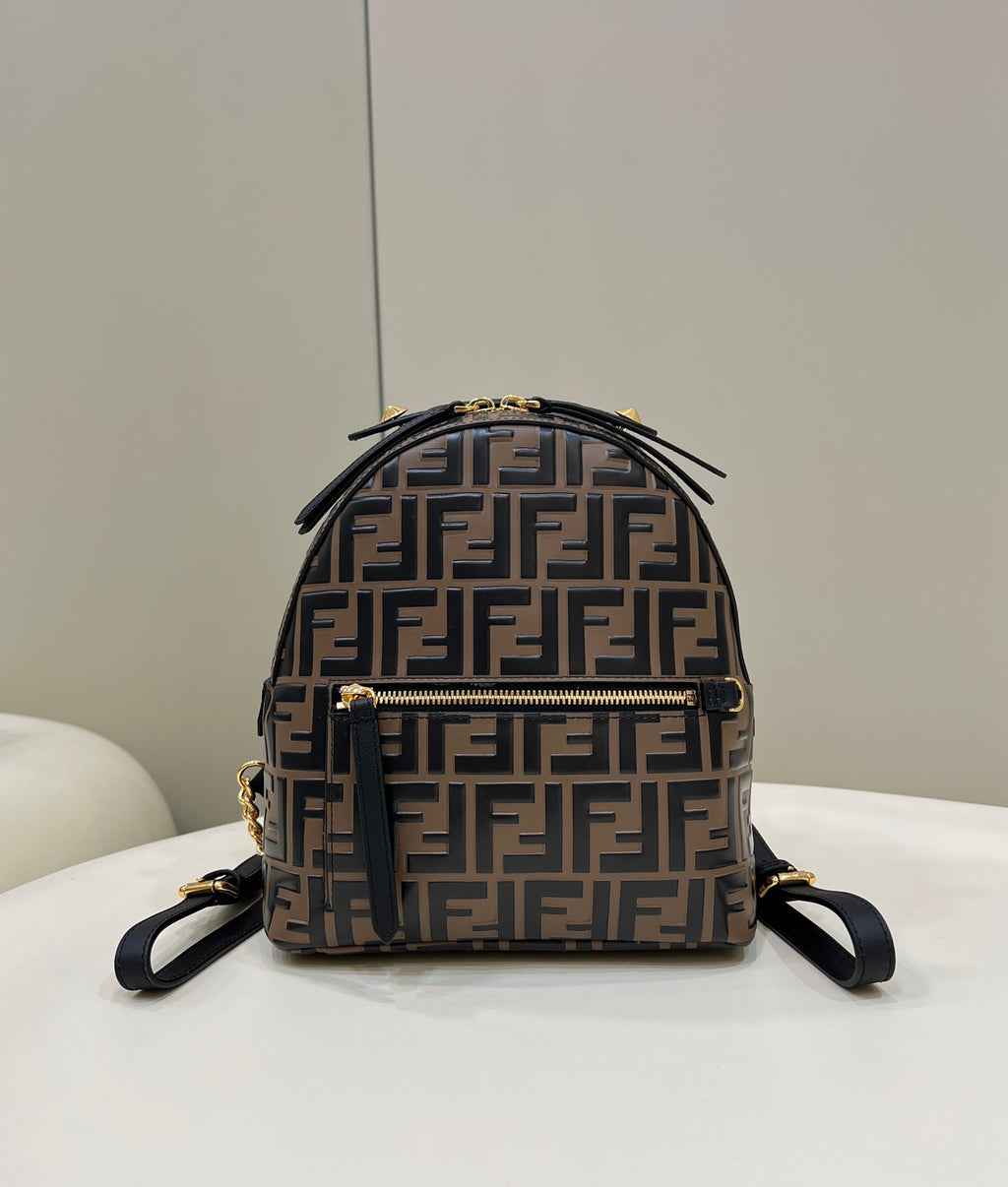 FENDI FF Logo Embossed Leather Backpack