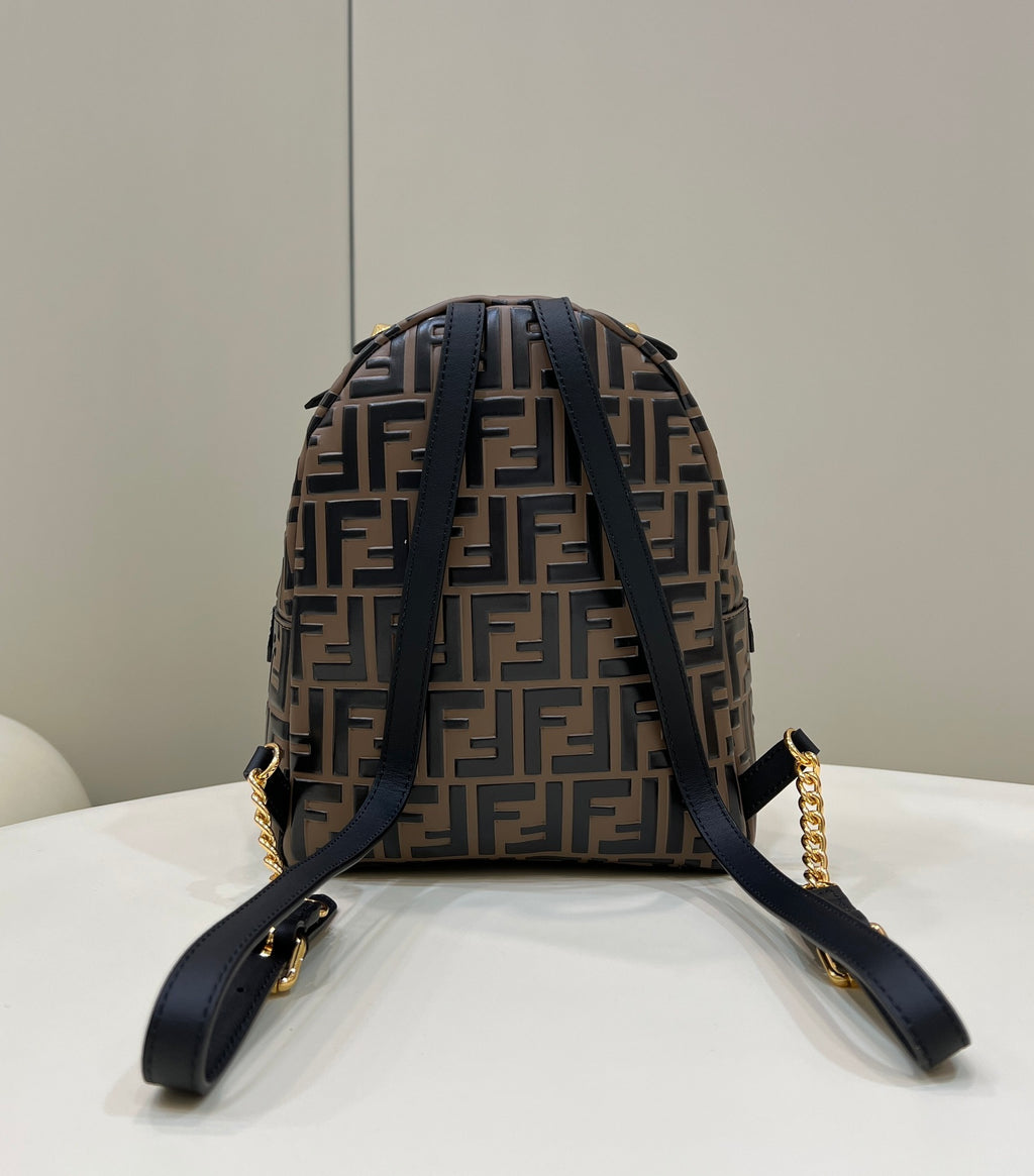 FENDI FF Logo Embossed Leather Backpack