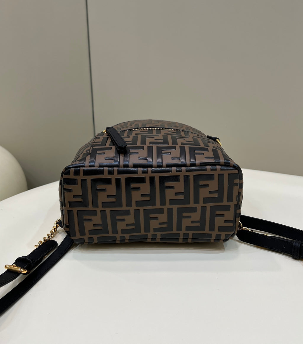 FENDI FF Logo Embossed Leather Backpack