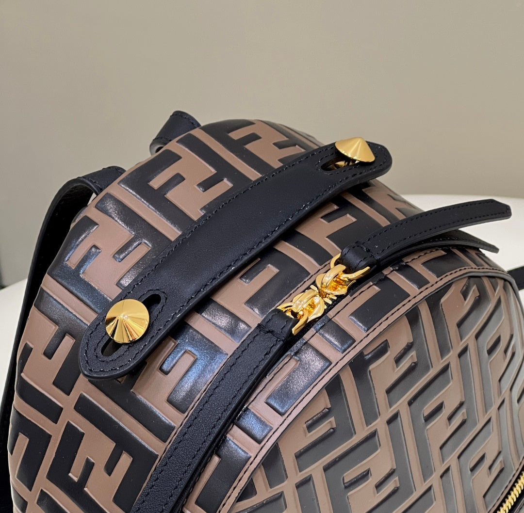 FENDI FF Logo Embossed Leather Backpack