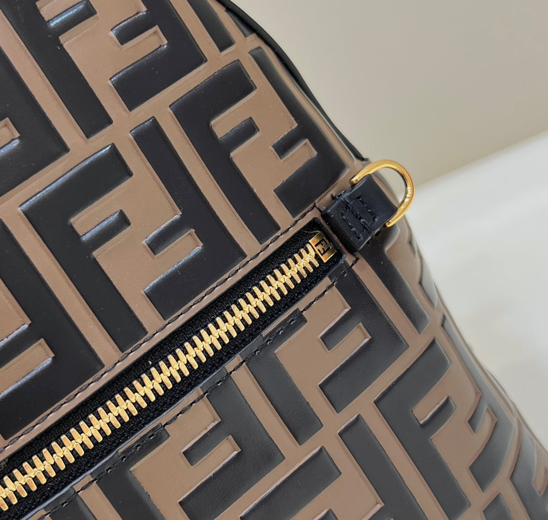 FENDI FF Logo Embossed Leather Backpack