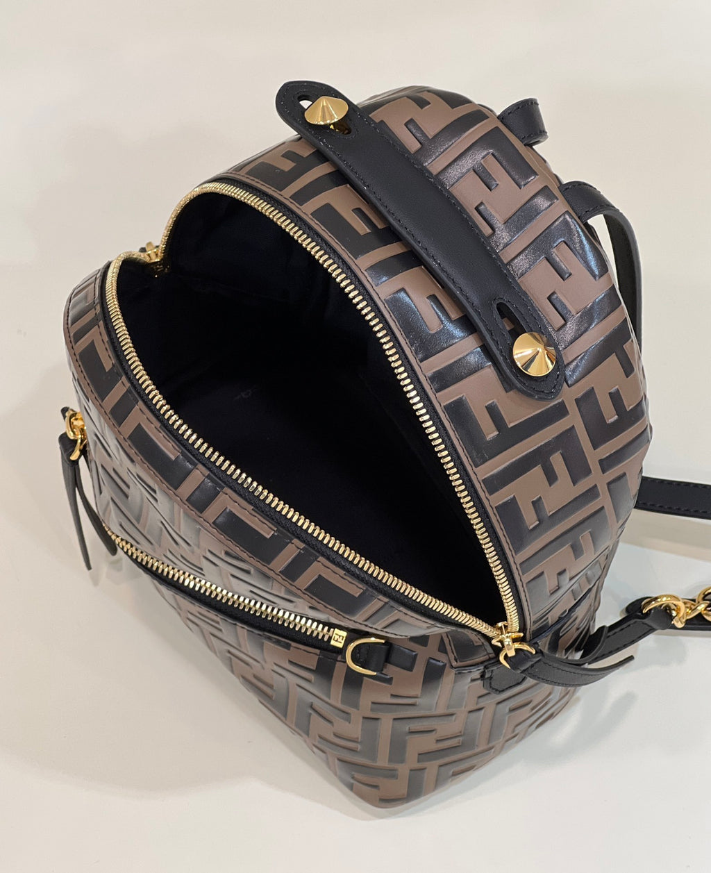 FENDI FF Logo Embossed Leather Backpack