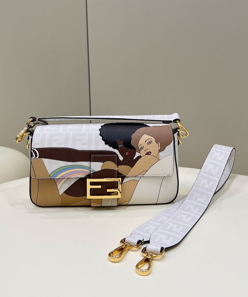 FENDI Baguette Medium FF Fabric Handbag