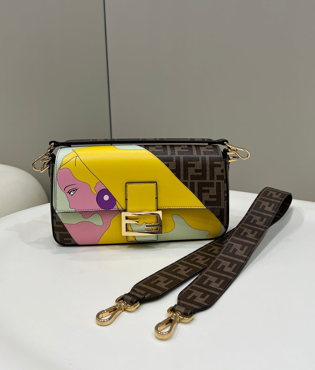 FENDI Baguette Medium FF Fabric Handbag