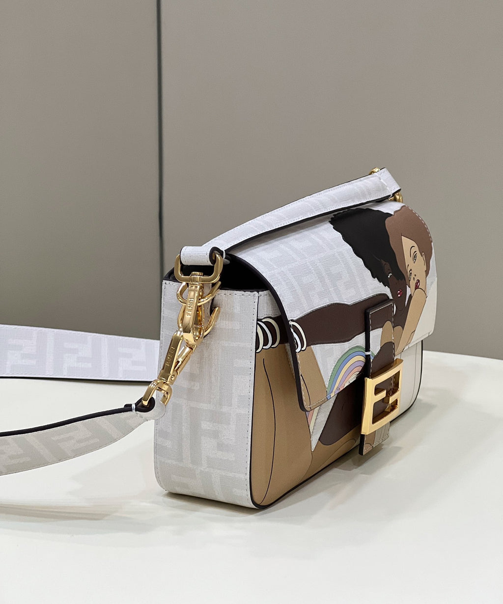 FENDI Baguette Medium FF Fabric Handbag