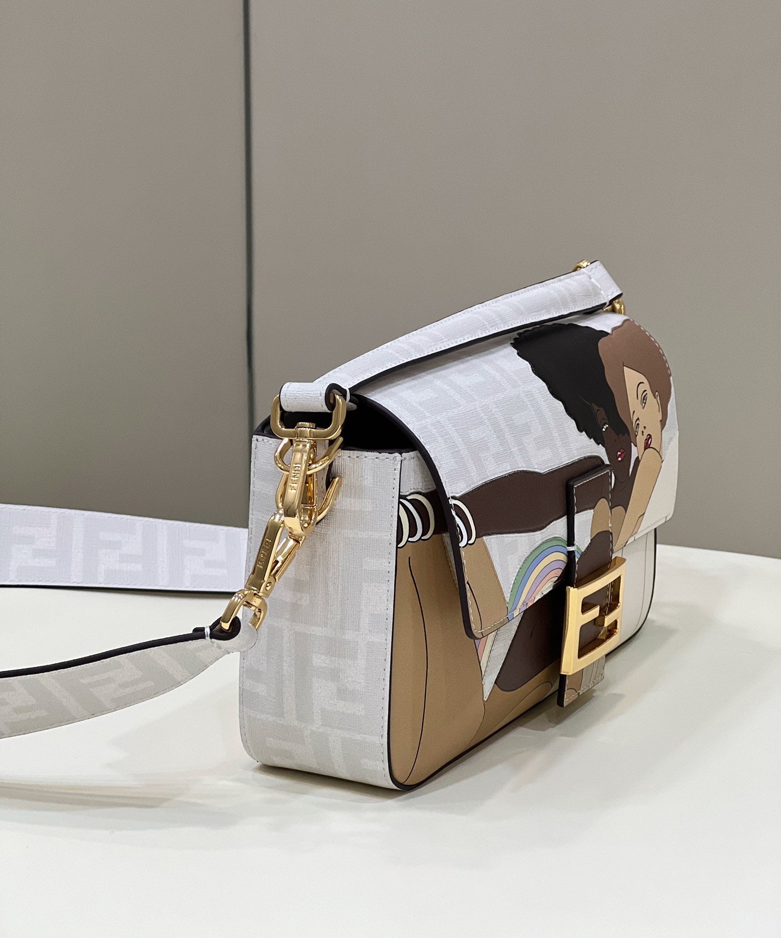 FENDI Baguette Medium FF Fabric Handbag