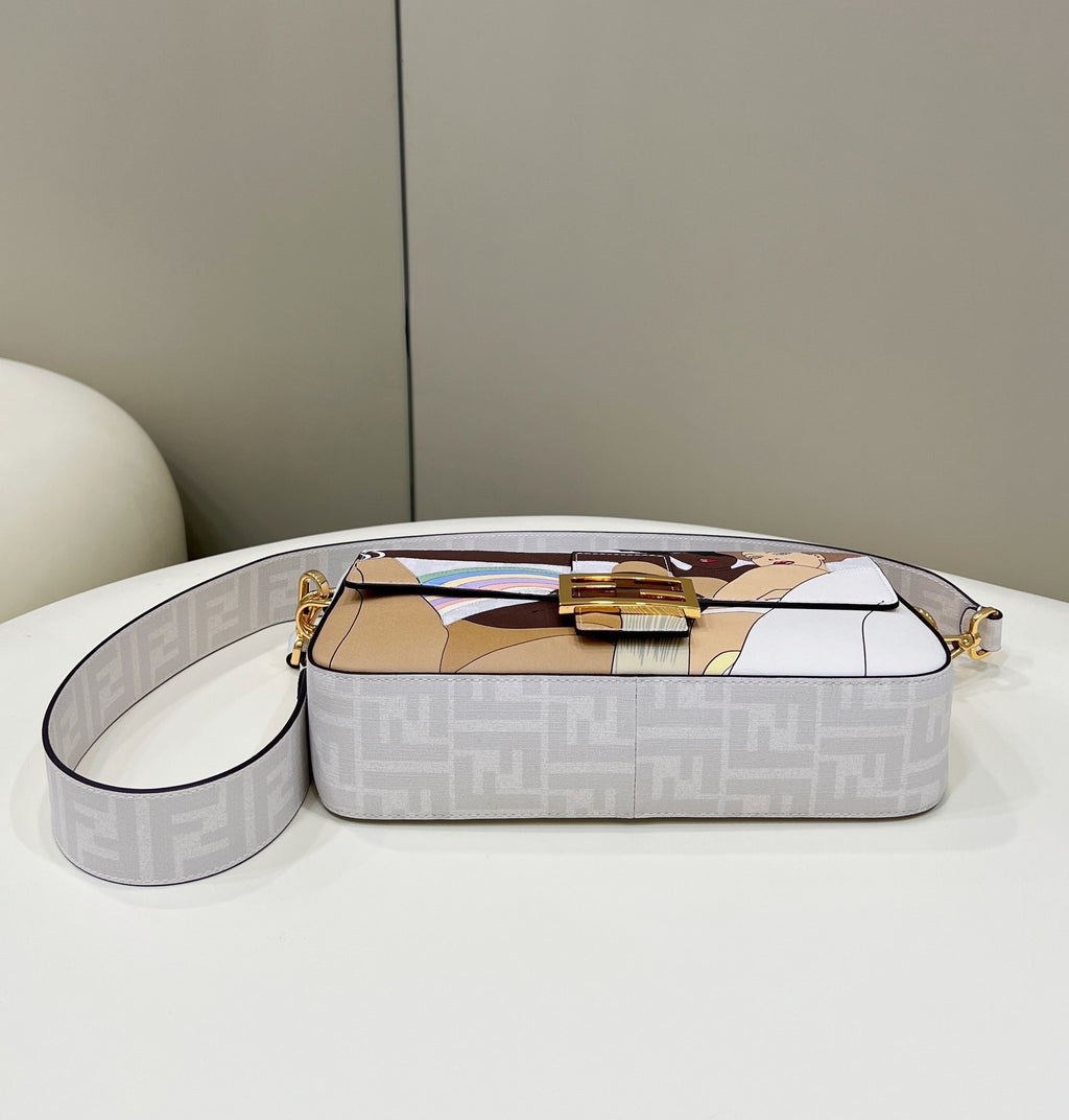 FENDI Baguette Medium FF Fabric Handbag