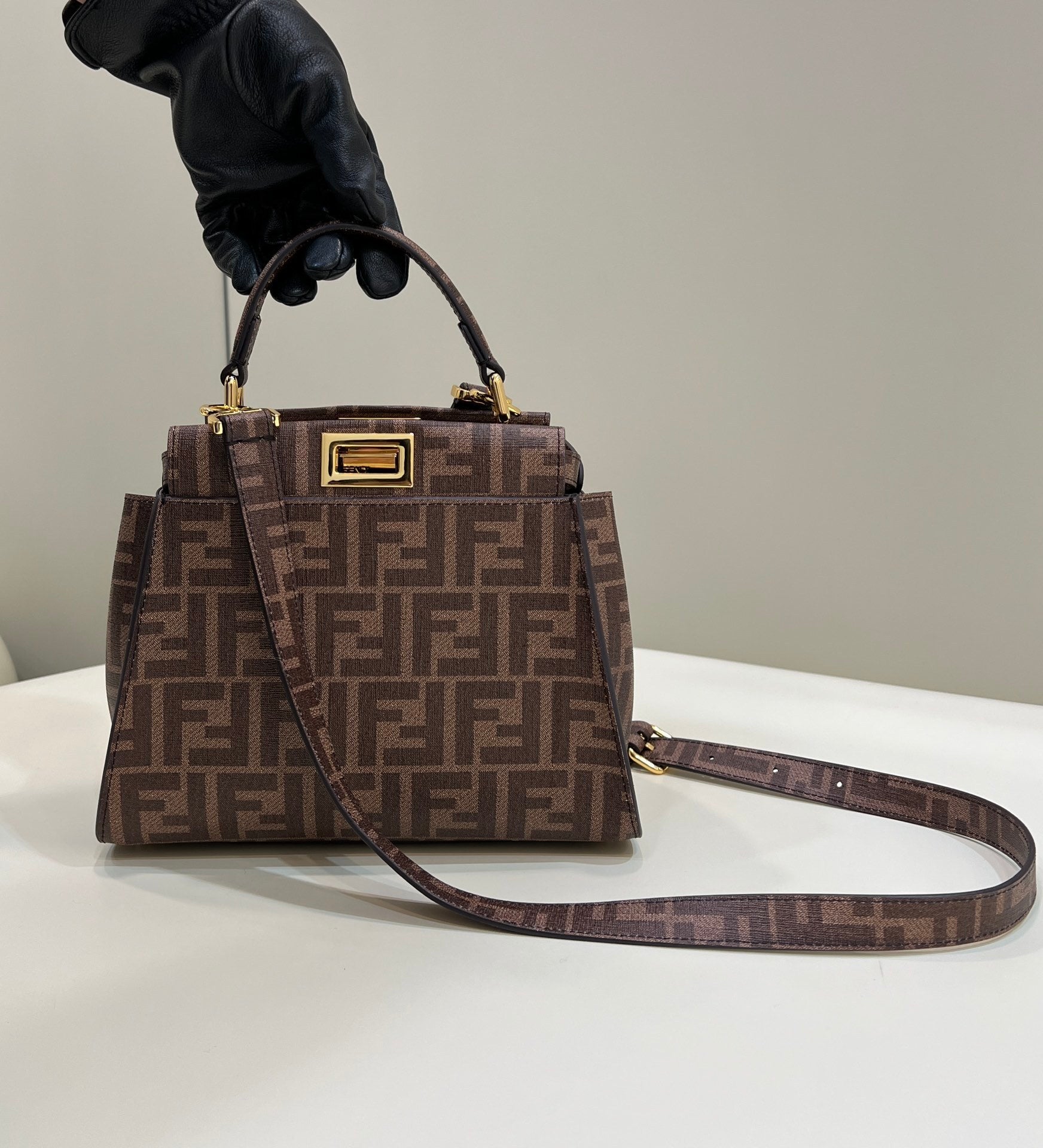 FENDI Peekaboo Glazed FF Small Handbag