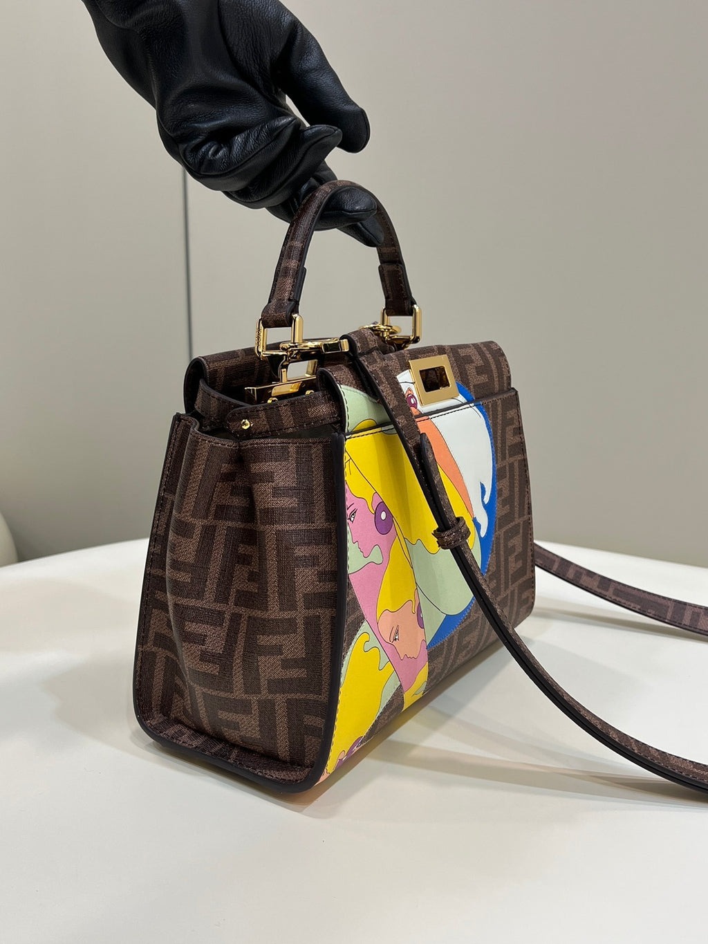 FENDI Peekaboo Glazed FF Small Handbag
