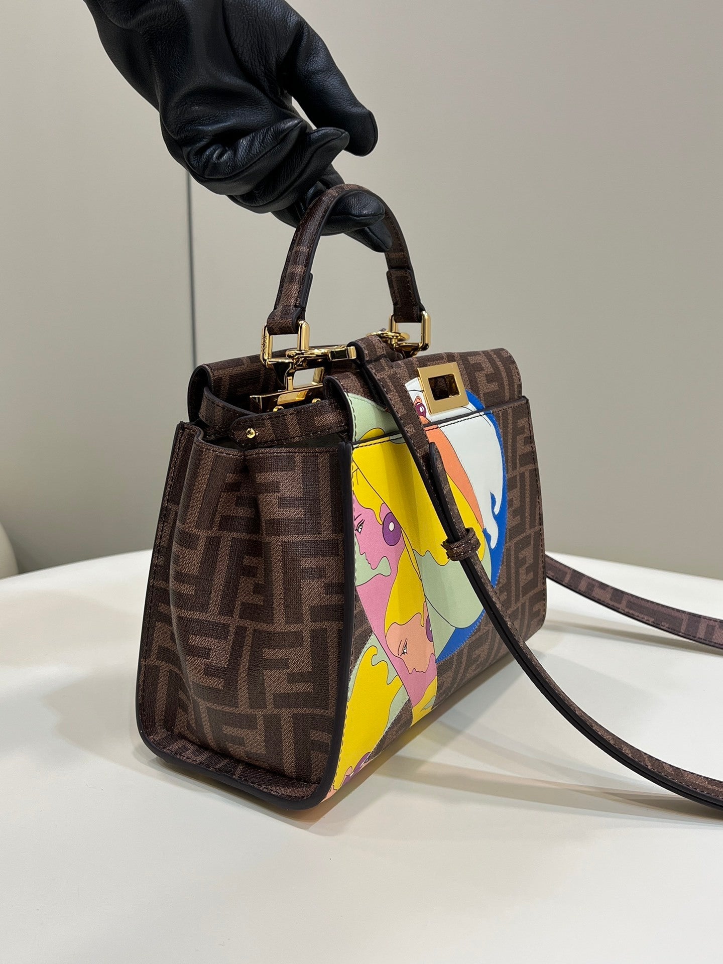 FENDI Peekaboo Glazed FF Small Handbag