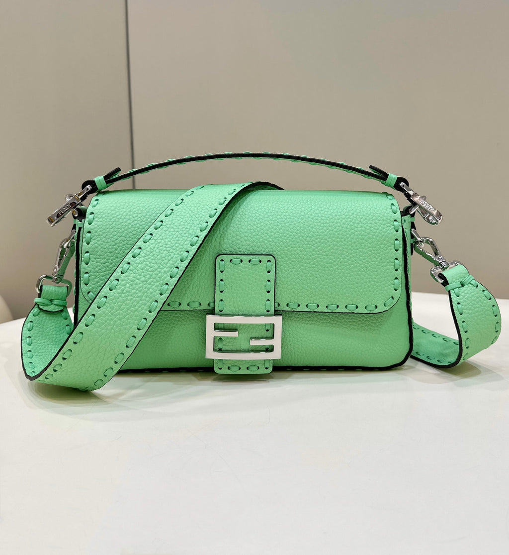 FENDI Hand-Stitched Baguette Leather Handbag