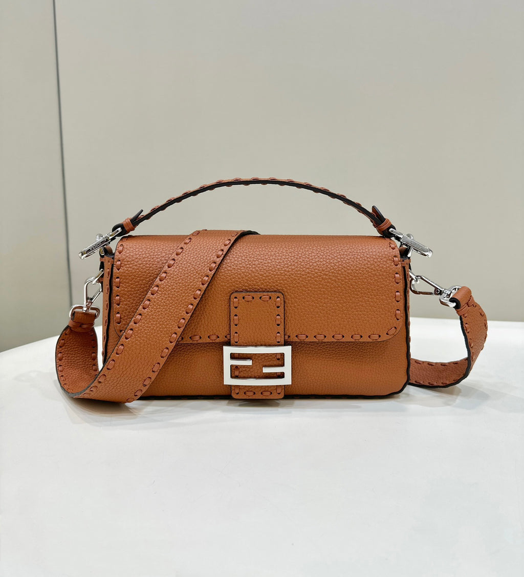 FENDI Hand-Stitched Baguette Leather Handbag