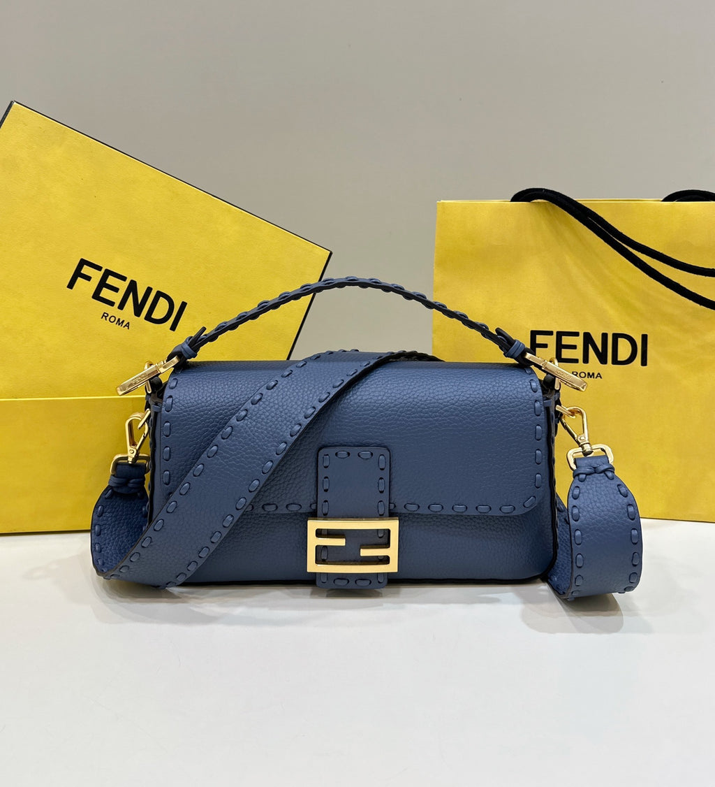FENDI Hand-Stitched Baguette Leather Handbag