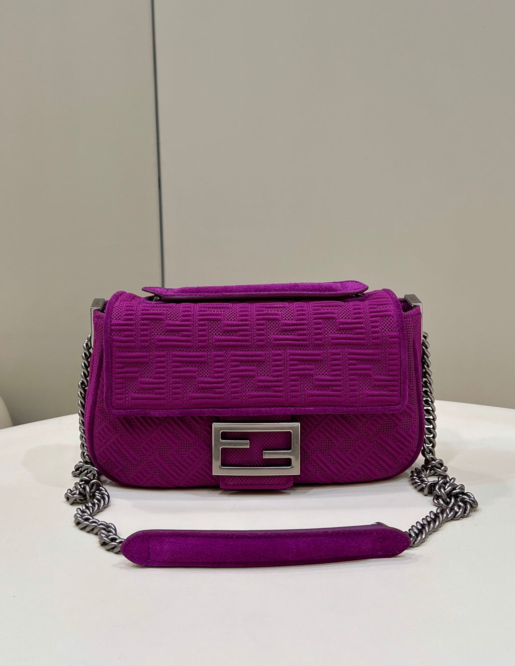 FENDI 3D FF Chain Baguette Handbag