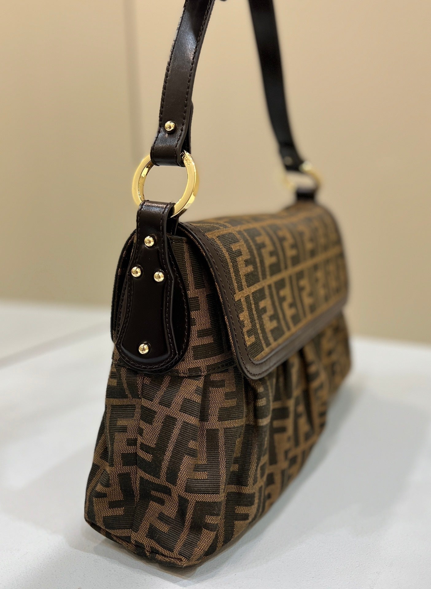 FENDI FF Canvas Vintage Barrel Bag