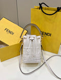 FENDI Mini Woven-Base Leather Bucket Bag