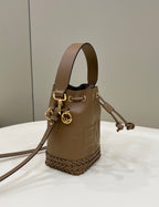 FENDI Mini Woven-Base Leather Bucket Bag