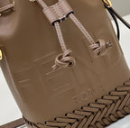 FENDI Mini Woven-Base Leather Bucket Bag
