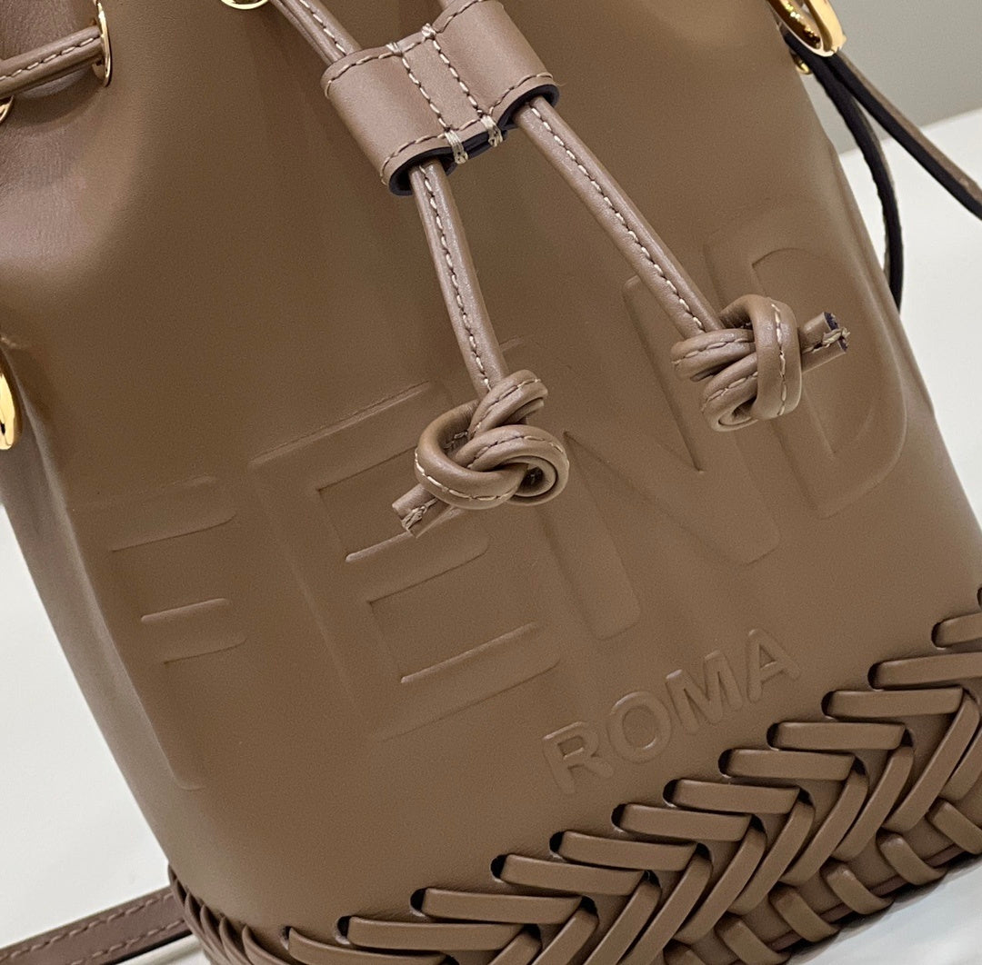 FENDI Mini Woven-Base Leather Bucket Bag
