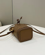 FENDI Mini Woven-Base Leather Bucket Bag