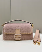 FENDI Shearling Baguette Handbag