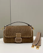 FENDI Shearling Baguette Handbag
