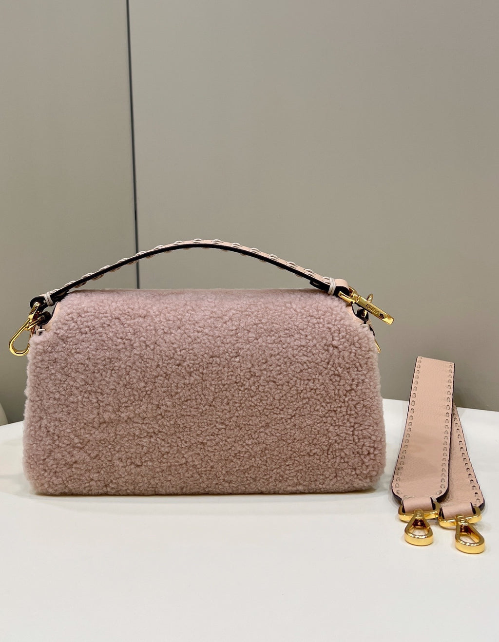 FENDI Shearling Baguette Handbag