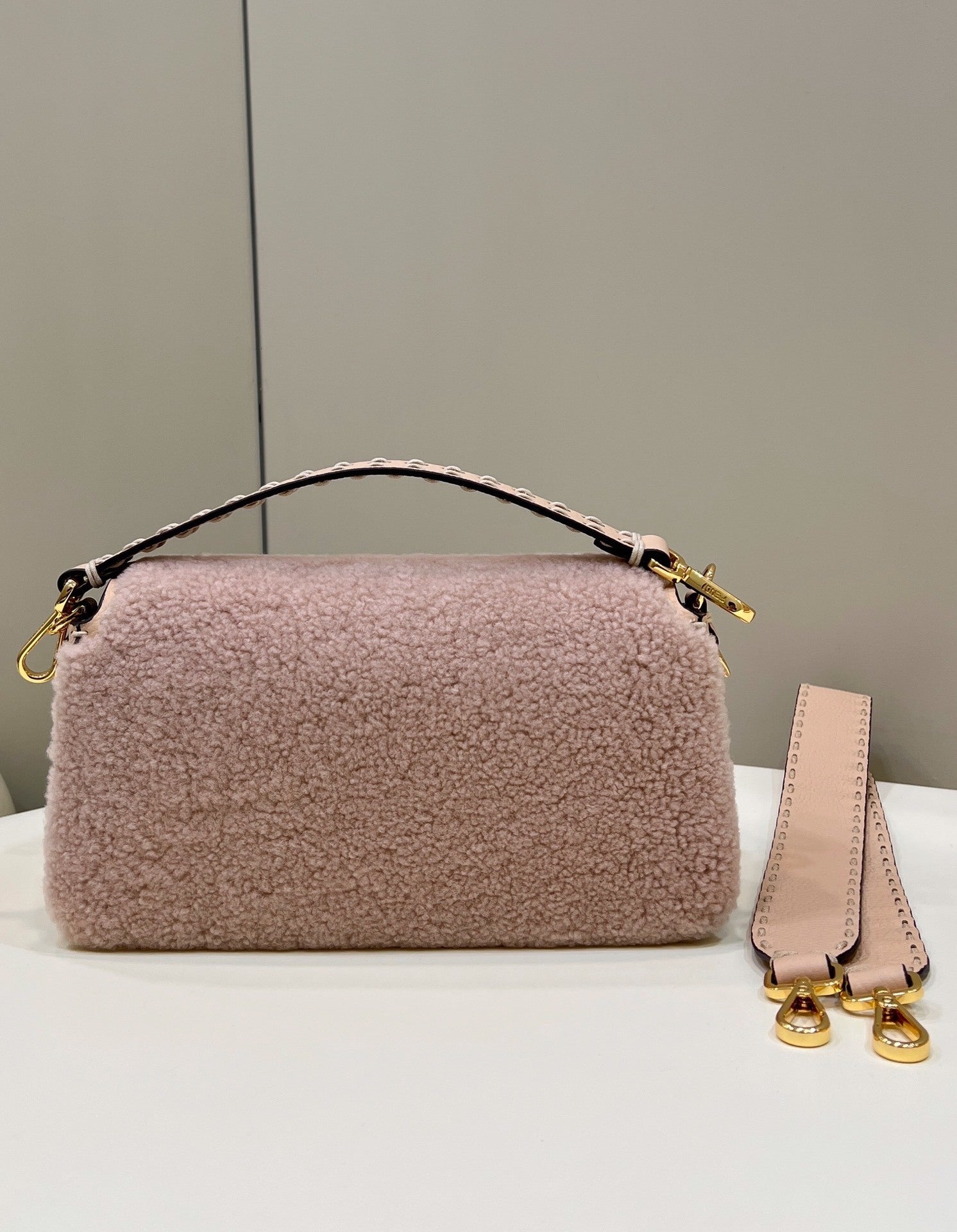 FENDI Shearling Baguette Handbag