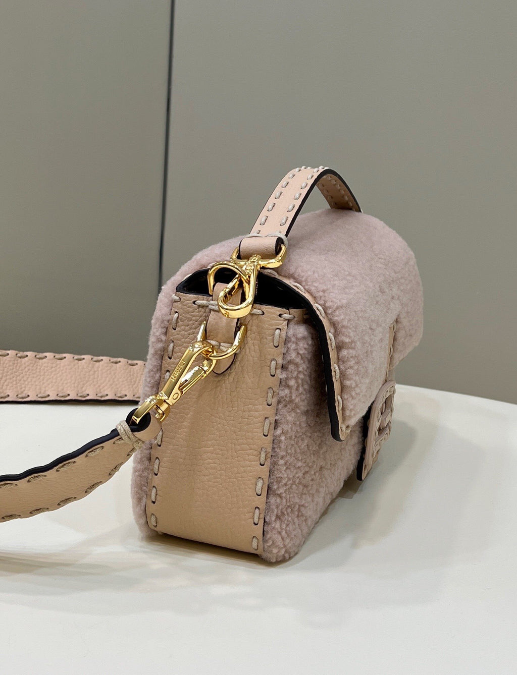 FENDI Shearling Baguette Handbag