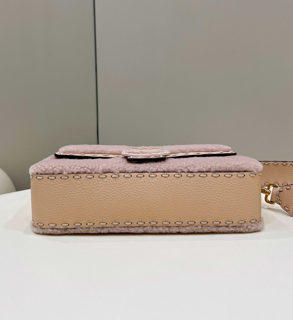 FENDI Shearling Baguette Handbag