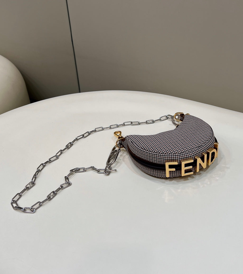 FENDI Crescent Underarm Mini Denim Handbag