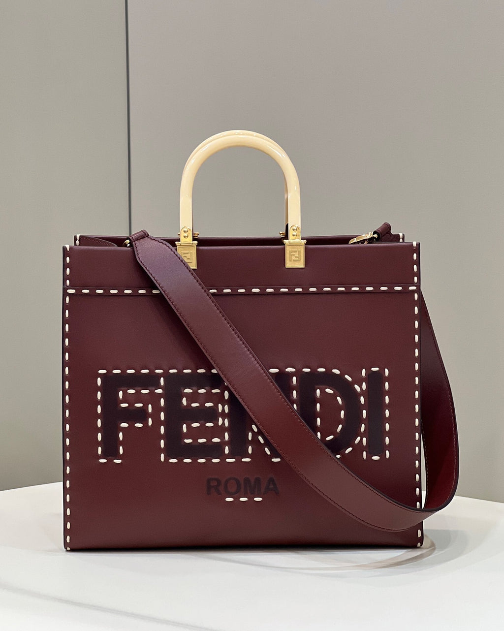 FENDI Stitched Leather Tote Bag