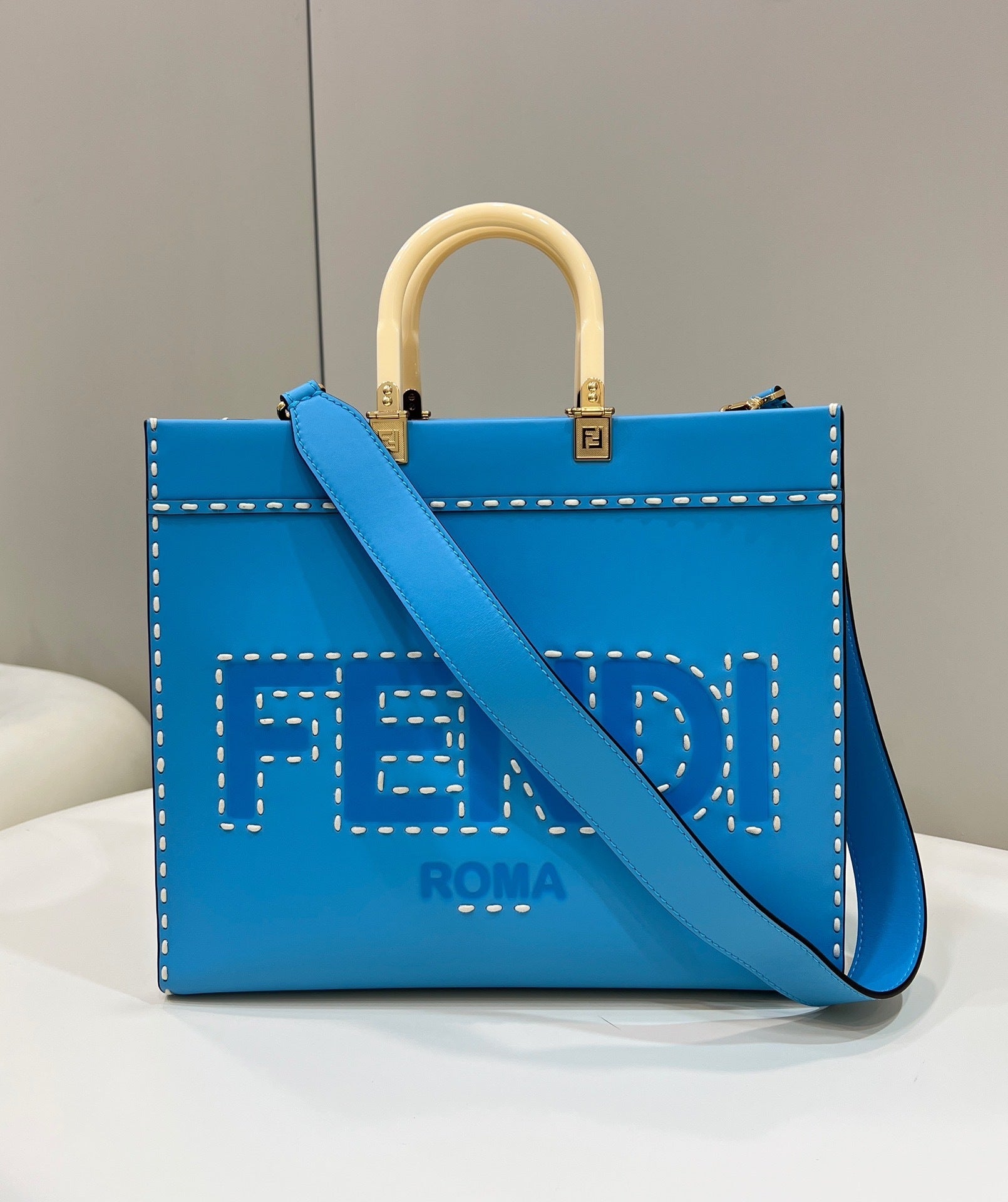 FENDI Stitched Leather Tote Bag