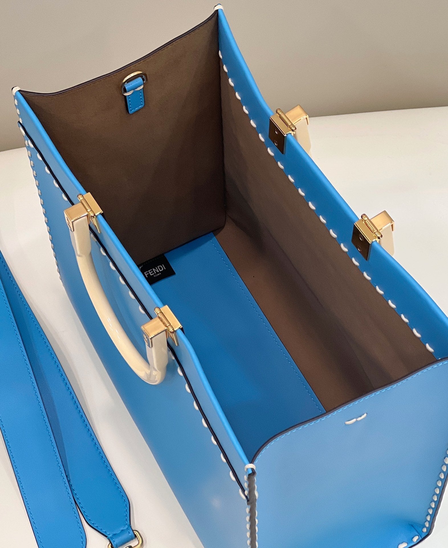 FENDI Stitched Leather Tote Bag