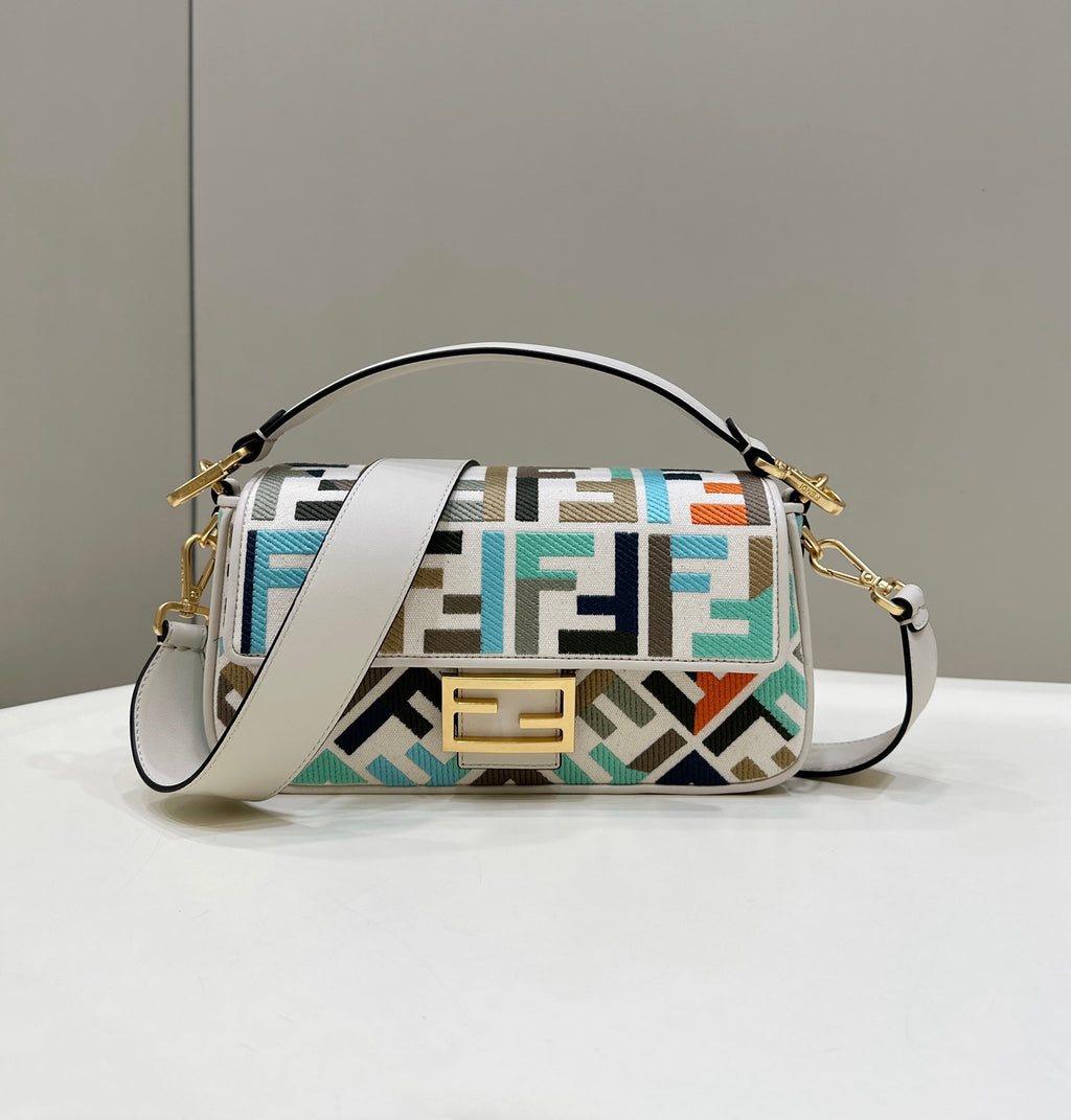 FENDI FF Embroidered Baguette Handbag