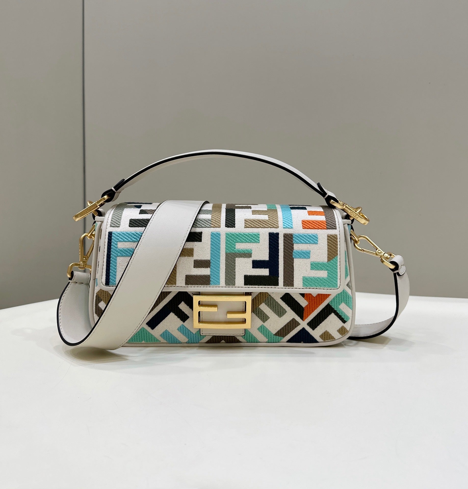 FENDI FF Embroidered Baguette Handbag